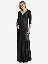 Front View Thumbnail - Black 3/4 Sleeve Wrap Bodice Maternity Dress