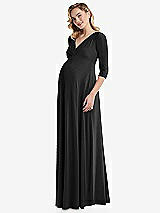 Side View Thumbnail - Black 3/4 Sleeve Wrap Bodice Maternity Dress