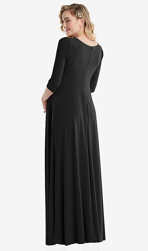 Back View - Black 3/4 Sleeve Wrap Bodice Maternity Dress