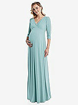 Front View Thumbnail - Canal Blue 3/4 Sleeve Wrap Bodice Maternity Dress