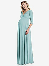 Side View Thumbnail - Canal Blue 3/4 Sleeve Wrap Bodice Maternity Dress