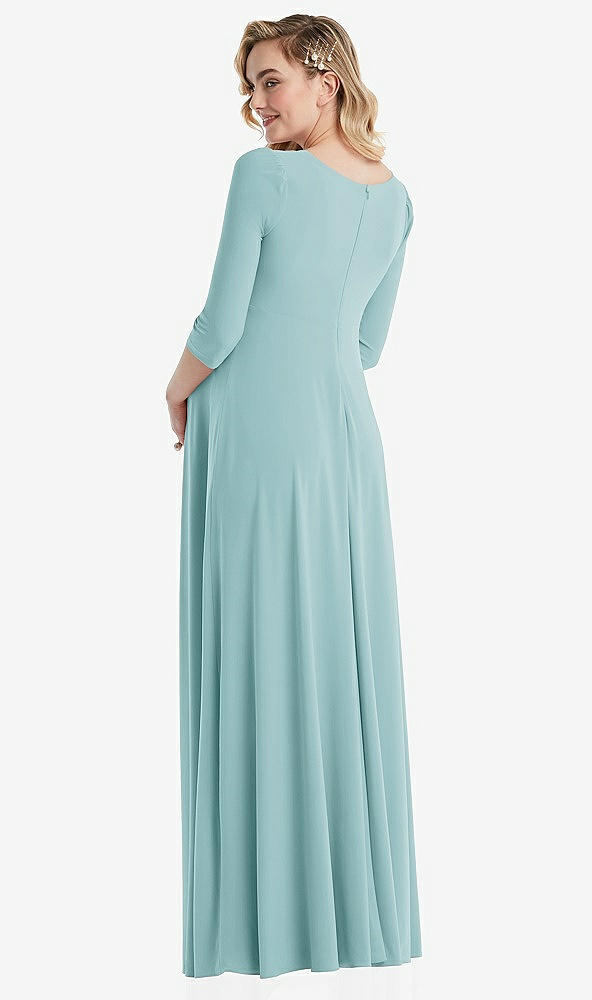 Back View - Canal Blue 3/4 Sleeve Wrap Bodice Maternity Dress
