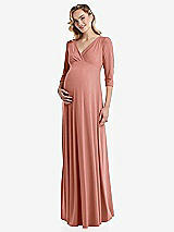 Front View Thumbnail - Desert Rose 3/4 Sleeve Wrap Bodice Maternity Dress