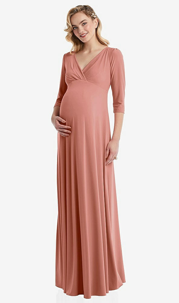 Front View - Desert Rose 3/4 Sleeve Wrap Bodice Maternity Dress