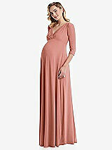 Side View Thumbnail - Desert Rose 3/4 Sleeve Wrap Bodice Maternity Dress