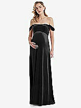 Front View Thumbnail - Black Off-the-Shoulder Flounce Sleeve Velvet Maternity Dress