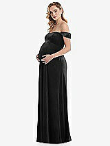 Side View Thumbnail - Black Off-the-Shoulder Flounce Sleeve Velvet Maternity Dress