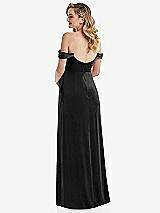 Rear View Thumbnail - Black Off-the-Shoulder Flounce Sleeve Velvet Maternity Dress