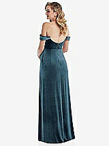 Rear View Thumbnail - Dutch Blue Off-the-Shoulder Flounce Sleeve Velvet Maternity Dress