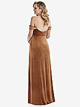 Rear View Thumbnail - Golden Almond Off-the-Shoulder Flounce Sleeve Velvet Maternity Dress