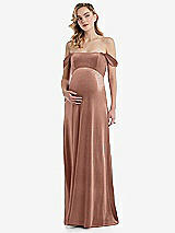 Front View Thumbnail - Tawny Rose Off-the-Shoulder Flounce Sleeve Velvet Maternity Dress