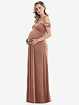 Side View Thumbnail - Tawny Rose Off-the-Shoulder Flounce Sleeve Velvet Maternity Dress