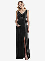 Front View Thumbnail - Black V-Neck Closed-Back Velvet Maternity Dress with Pockets