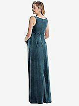 Rear View Thumbnail - Dutch Blue V-Neck Closed-Back Velvet Maternity Dress with Pockets