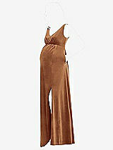 Side View Thumbnail - Golden Almond V-Neck Closed-Back Velvet Maternity Dress with Pockets