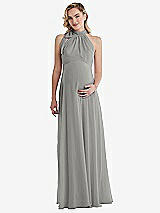 Front View Thumbnail - Chelsea Gray Scarf Tie High Neck Halter Chiffon Maternity Dress