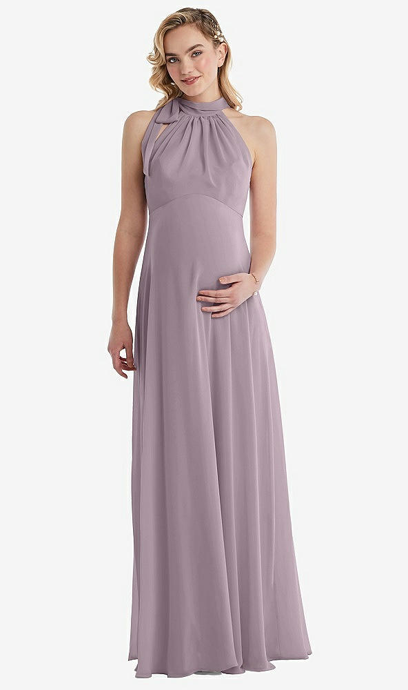Front View - Lilac Dusk Scarf Tie High Neck Halter Chiffon Maternity Dress
