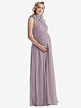 Side View Thumbnail - Lilac Dusk Scarf Tie High Neck Halter Chiffon Maternity Dress