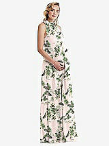 Side View Thumbnail - Palm Beach Print Scarf Tie High Neck Halter Chiffon Maternity Dress