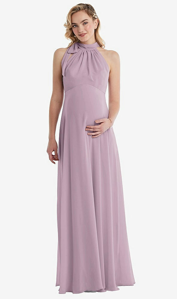 Front View - Suede Rose Scarf Tie High Neck Halter Chiffon Maternity Dress