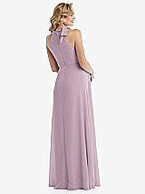 Rear View Thumbnail - Suede Rose Scarf Tie High Neck Halter Chiffon Maternity Dress