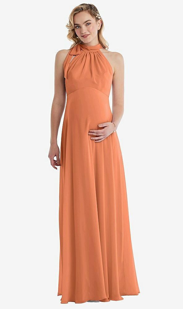 Front View - Sweet Melon Scarf Tie High Neck Halter Chiffon Maternity Dress