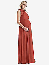 Side View Thumbnail - Amber Sunset Scarf Tie High Neck Halter Chiffon Maternity Dress