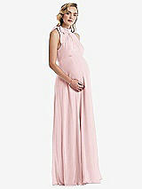 Side View Thumbnail - Ballet Pink Scarf Tie High Neck Halter Chiffon Maternity Dress