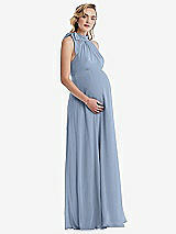 Side View Thumbnail - Cloudy Scarf Tie High Neck Halter Chiffon Maternity Dress
