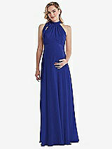 Front View Thumbnail - Cobalt Blue Scarf Tie High Neck Halter Chiffon Maternity Dress