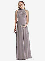 Front View Thumbnail - Cashmere Gray Scarf Tie High Neck Halter Chiffon Maternity Dress