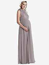 Side View Thumbnail - Cashmere Gray Scarf Tie High Neck Halter Chiffon Maternity Dress