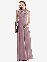 Front View Thumbnail - Dusty Rose Scarf Tie High Neck Halter Chiffon Maternity Dress