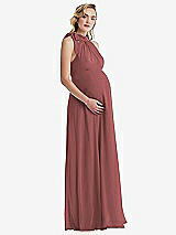 Side View Thumbnail - English Rose Scarf Tie High Neck Halter Chiffon Maternity Dress