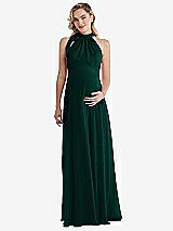 Front View Thumbnail - Evergreen Scarf Tie High Neck Halter Chiffon Maternity Dress