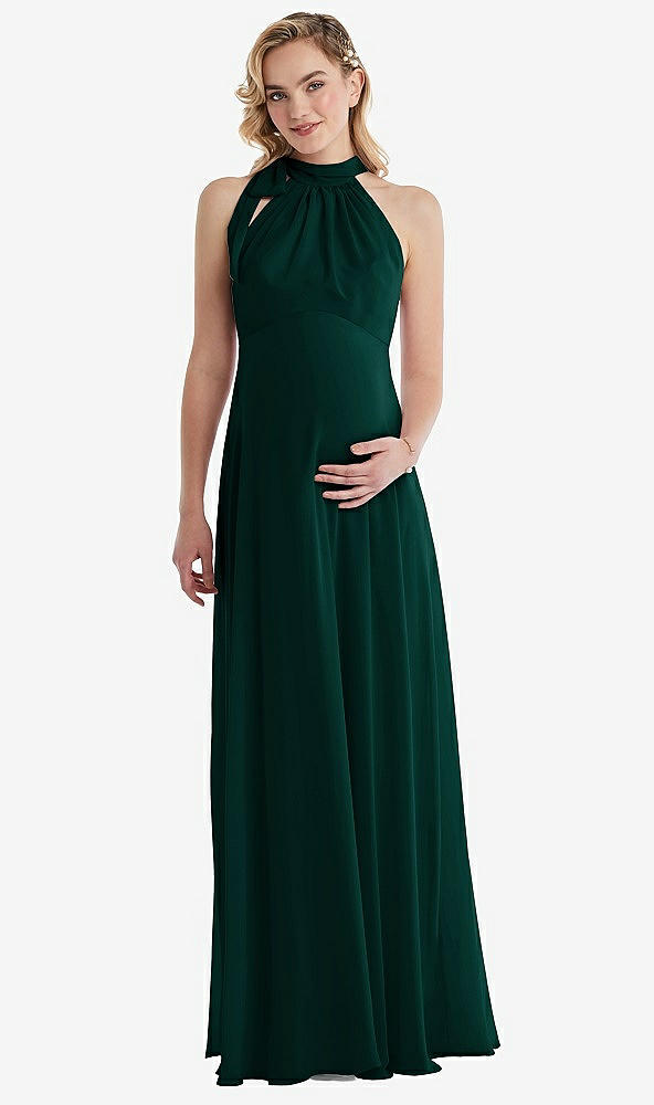 Front View - Evergreen Scarf Tie High Neck Halter Chiffon Maternity Dress