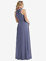 Rear View Thumbnail - French Blue Scarf Tie High Neck Halter Chiffon Maternity Dress