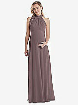 Front View Thumbnail - French Truffle Scarf Tie High Neck Halter Chiffon Maternity Dress