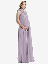 Side View Thumbnail - Lilac Haze Scarf Tie High Neck Halter Chiffon Maternity Dress