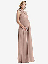 Side View Thumbnail - Neu Nude Scarf Tie High Neck Halter Chiffon Maternity Dress