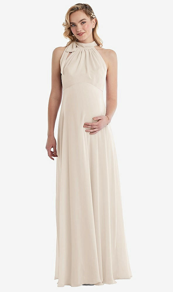 Front View - Oat Scarf Tie High Neck Halter Chiffon Maternity Dress