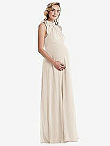 Side View Thumbnail - Oat Scarf Tie High Neck Halter Chiffon Maternity Dress
