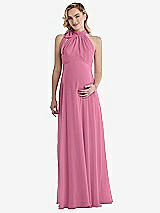 Front View Thumbnail - Orchid Pink Scarf Tie High Neck Halter Chiffon Maternity Dress