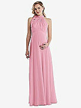 Front View Thumbnail - Peony Pink Scarf Tie High Neck Halter Chiffon Maternity Dress
