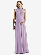 Front View Thumbnail - Pale Purple Scarf Tie High Neck Halter Chiffon Maternity Dress