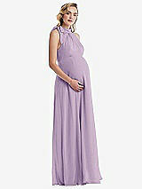 Side View Thumbnail - Pale Purple Scarf Tie High Neck Halter Chiffon Maternity Dress