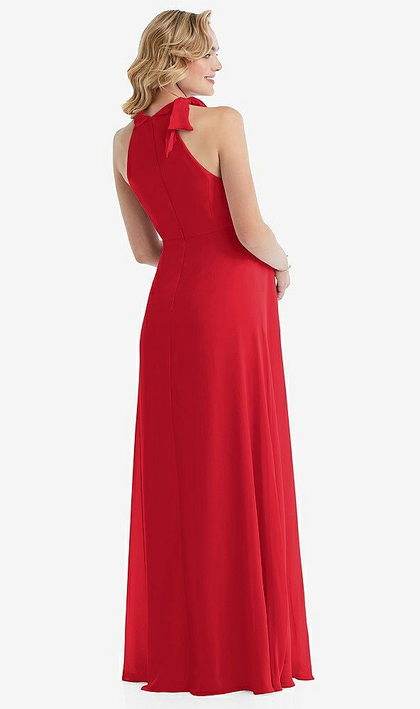 Back View - Parisian Red Scarf Tie High Neck Halter Chiffon Maternity Dress
