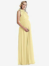 Side View Thumbnail - Pale Yellow Scarf Tie High Neck Halter Chiffon Maternity Dress