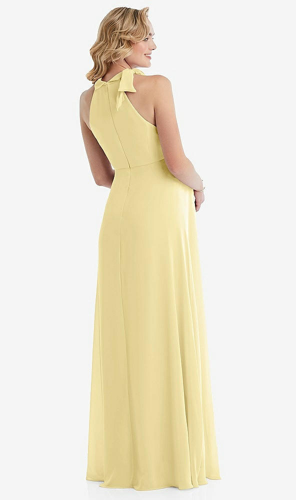 Back View - Pale Yellow Scarf Tie High Neck Halter Chiffon Maternity Dress