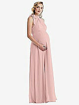 Side View Thumbnail - Rose - PANTONE Rose Quartz Scarf Tie High Neck Halter Chiffon Maternity Dress